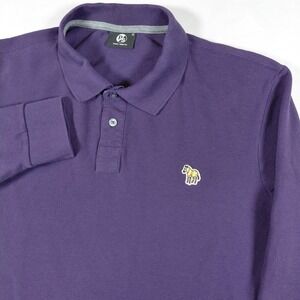 PS Paul Smith Mens Long Sleeve Zebra Logo Polo Shirt Purple Size Medium